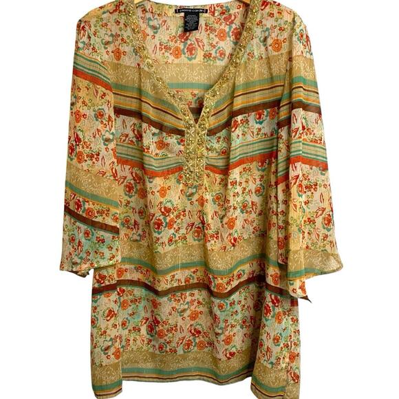 Vintage Pierre Cardin Top Women's Size 2x Sequined Retroglam Beaded Gold Sheer - Picture 1 of 7